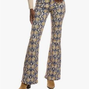 Ganni Snake-Print Flared Denim in Blue and Tan